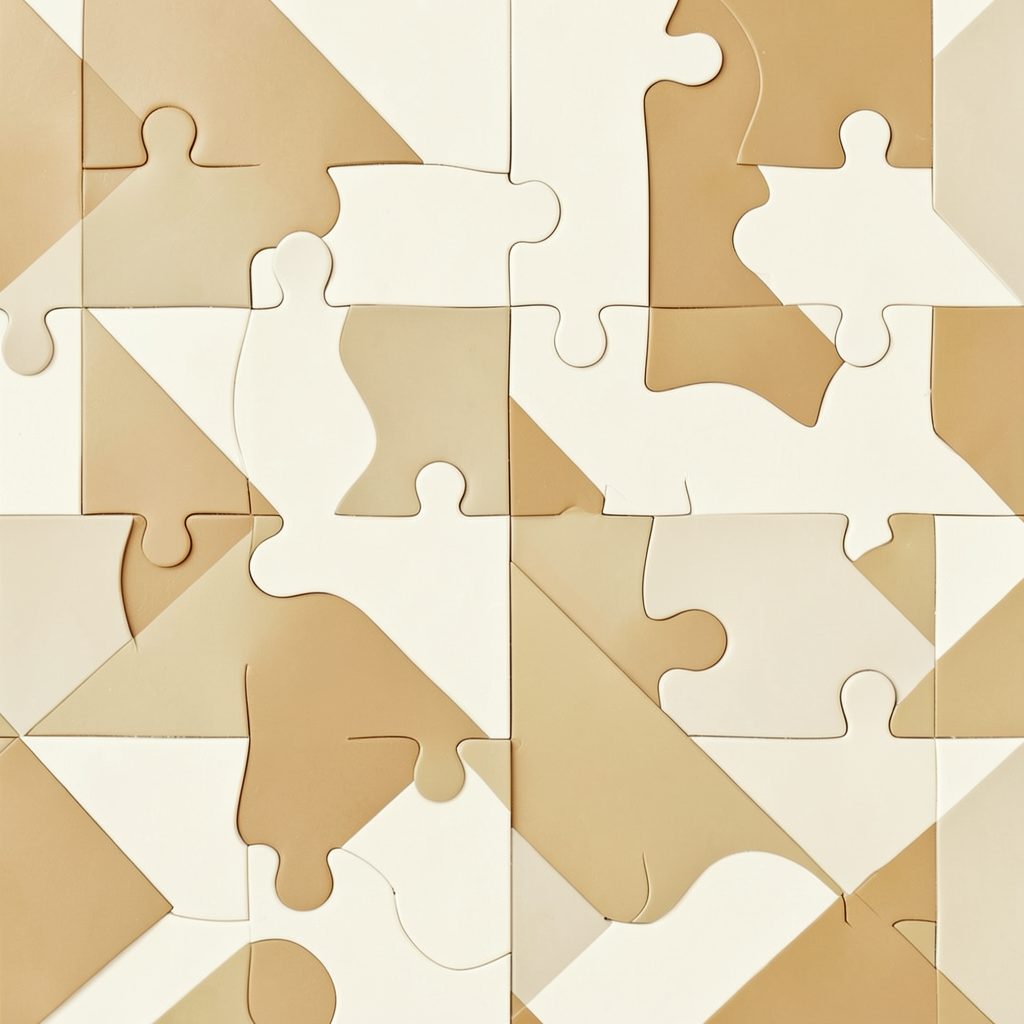 Warm-toned abstract geometric pattern suggesting puzzle pieces on a soft cream background