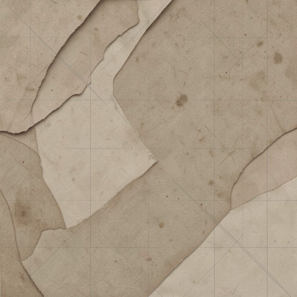 Muted sepia abstract composition with layered paper-like textures and subtle grid lines